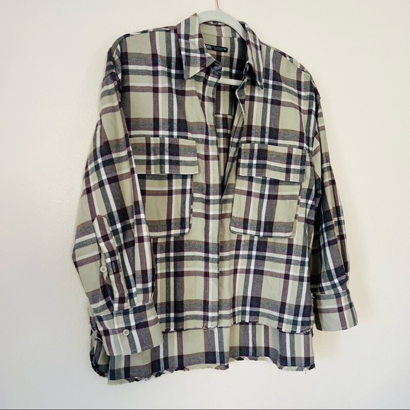 Zara Plaid Soft Flannel oversized Button Down shirt - Picture 7 of 9